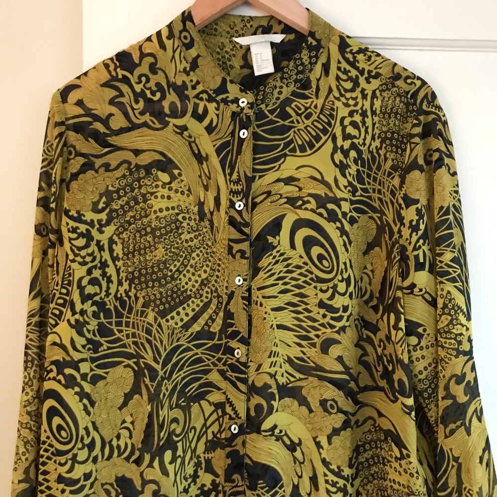 Yellow & blue H&M semi-sheer tunic
